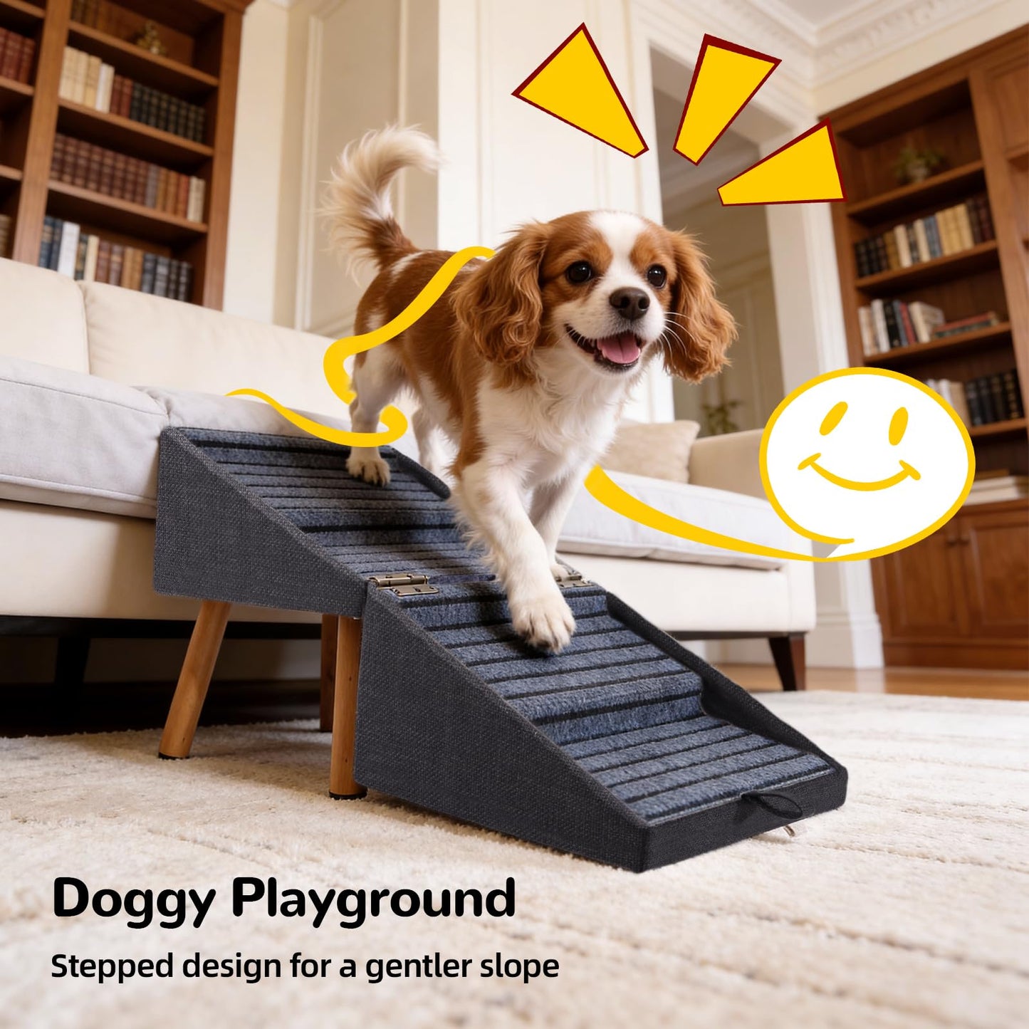 17.13" H Dog Stairs for Small Dogs, 2-in-1 Pet Steps & Ottoman - Foldable Dog Stairs for Couch, Non-Slip Wooden Pet Stairs for Puppy Senior Injured Dogs (Black)