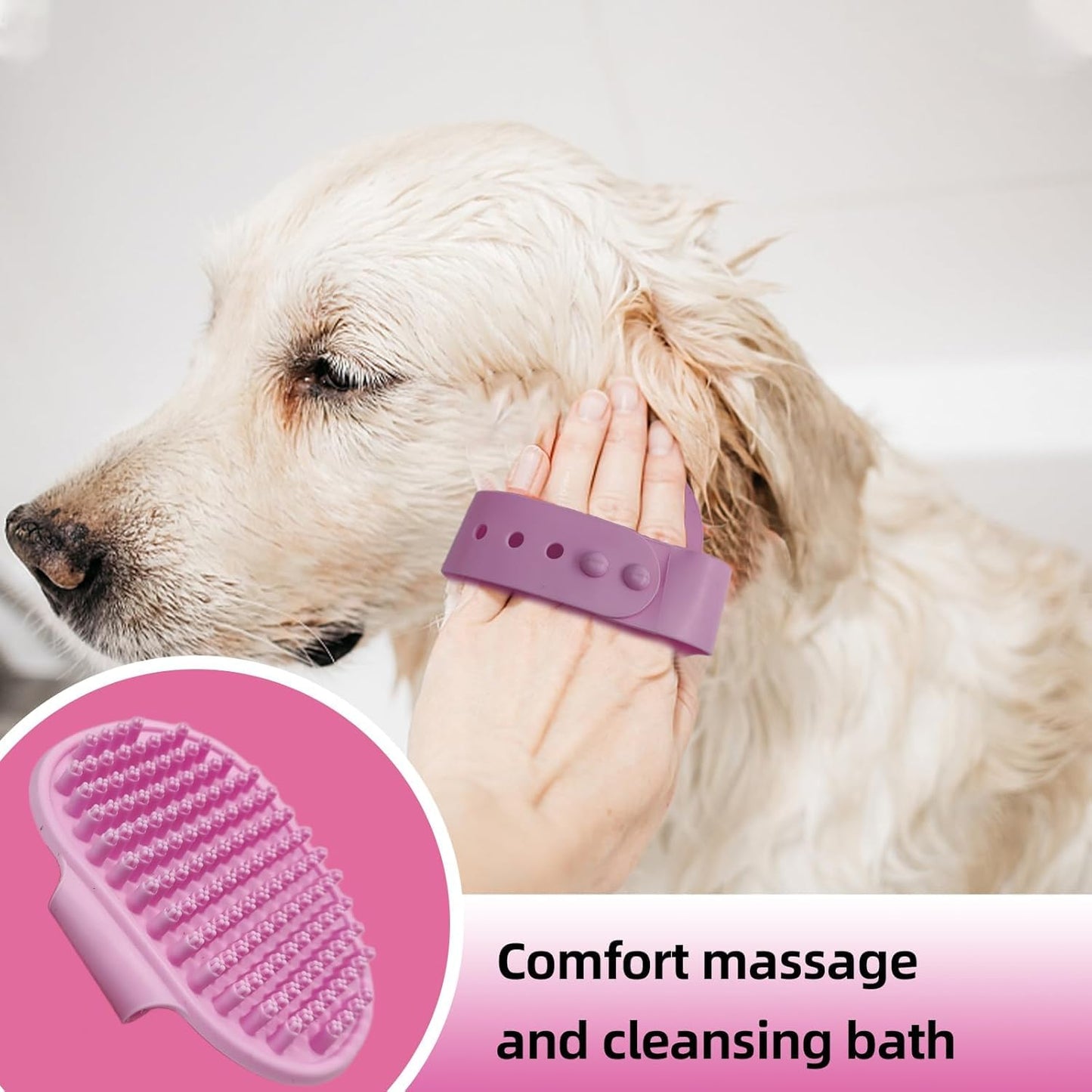 Bath Grooming Kit for Pets - Hair Brush Set with Towel, Washing Gloves, and Shampoo Scrubber Brush for Dogs and Cats (Pink)