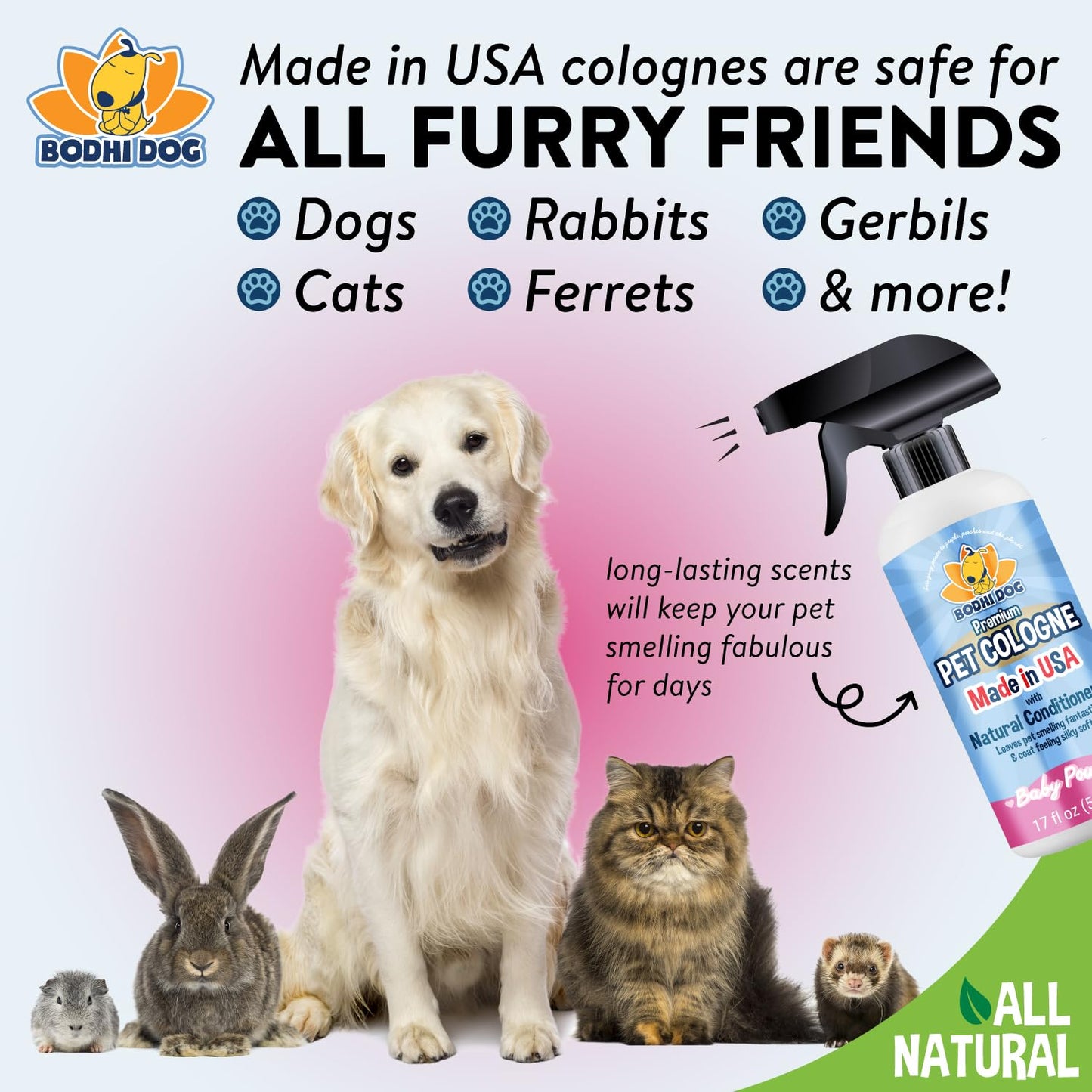 Bodhi Dog Premium Dog Cologne - Deodorizing Dog Perfume & Conditioner for Dogs & Cats - Natural Long Lasting Spray - Keeps Pets Fresh All Day - Gentle & Safe Formula, Made in USA (Baby Powder 4 Fl Oz)