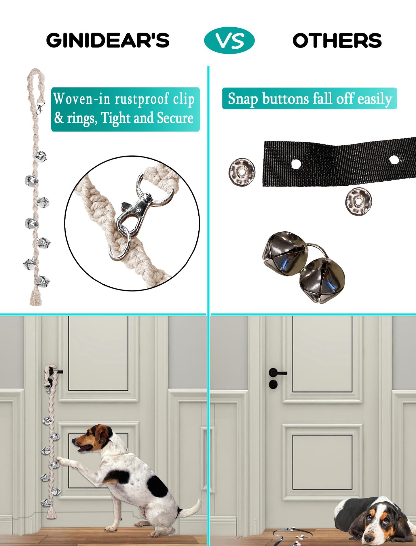 Dog Bells to Go Outside & Puppy Potty Training, Adjustable Dog Door Bell Ring to Go Potty, Handmade with Premium Yarn. Twisted Style, Beige