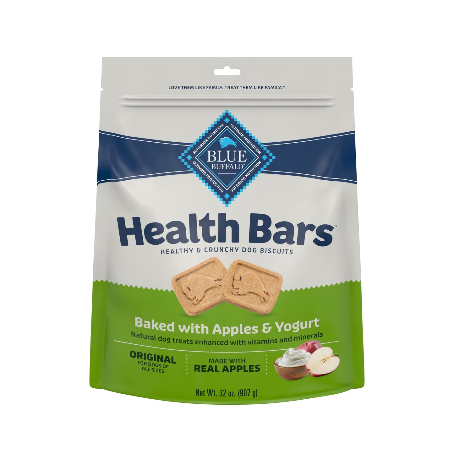 Blue Buffalo Health Bars Mini Crunchy Dog Biscuits, Oven-Baked with Natural Ingredients, Apples & Yogurt, 16-oz Bag