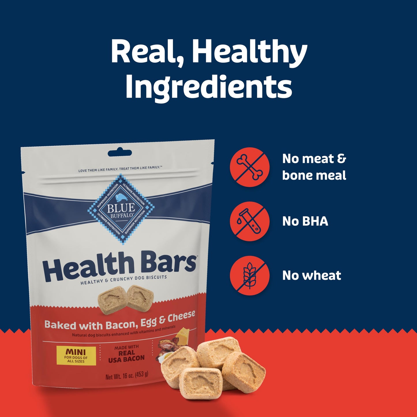 Blue Buffalo Health Bars Mini Crunchy Dog Biscuits, Oven-Baked with Natural Ingredients, Apples & Yogurt, 16-oz Bag