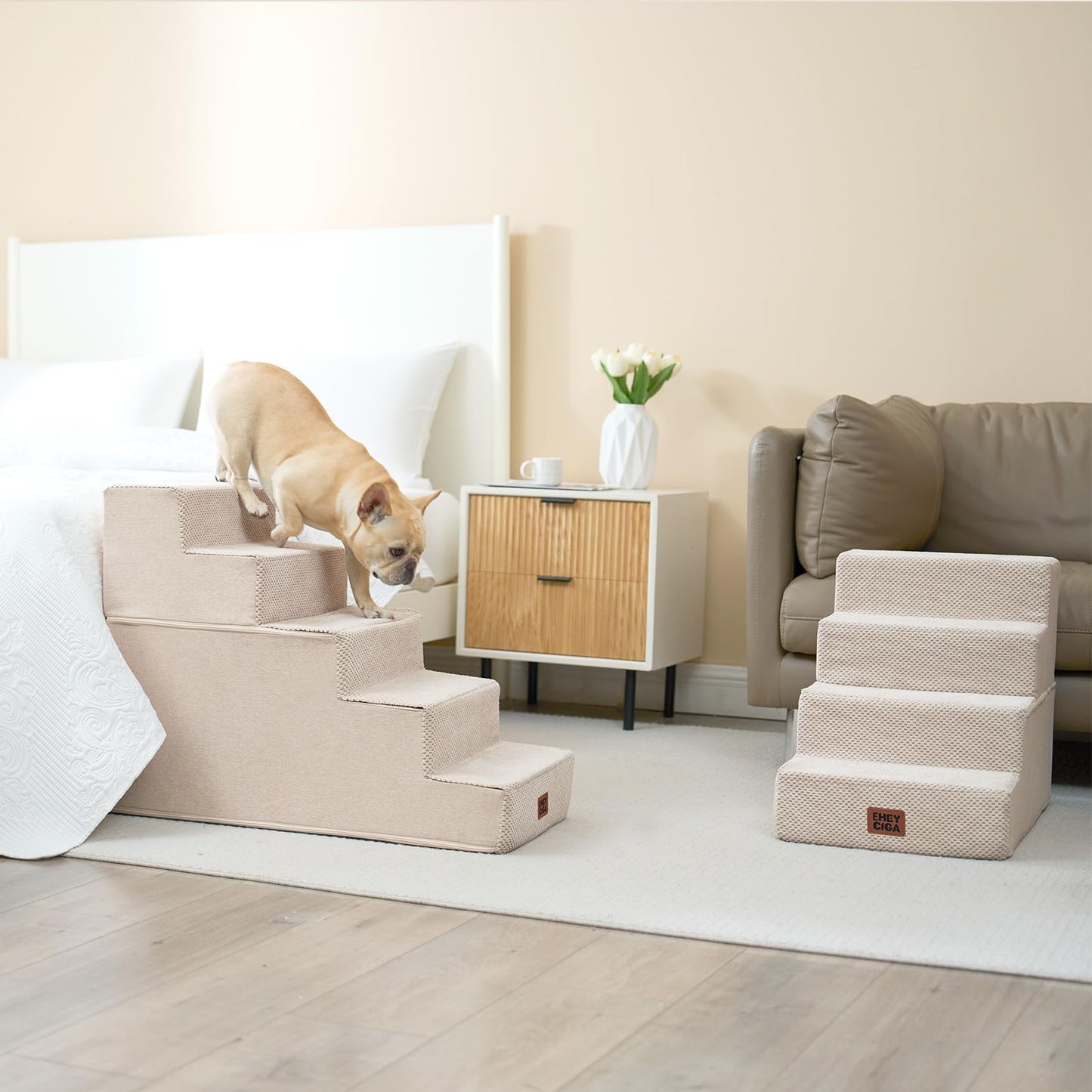 EHEYCIGA Dog Stairs for Bed 18" H, 4-Step Dog Steps for High Bed, Pet Steps for Small Dogs and Cats, Non-Slip Balanced Pet Ramp Indoor, Grey