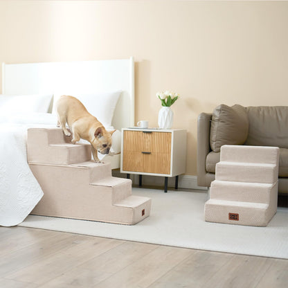 EHEYCIGA Dog Stairs for Bed 18" H, 4-Step Dog Steps for High Bed, Pet Steps for Small Dogs and Cats, Non-Slip Balanced Pet Ramp Indoor, Grey