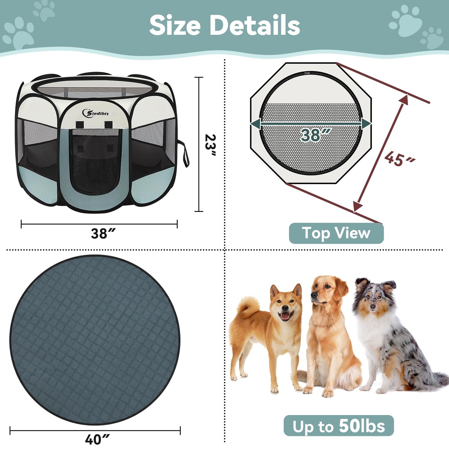 Siedihit Dog Cat Playpen, Puppy Pet Playpen Indoor for Small Dog Crate Tent Cage Outdoor, Portable Pop Up Dogs Enclosure Kennel with Carrying Case for Dogs/Cats/Rabbits(Grey, Small