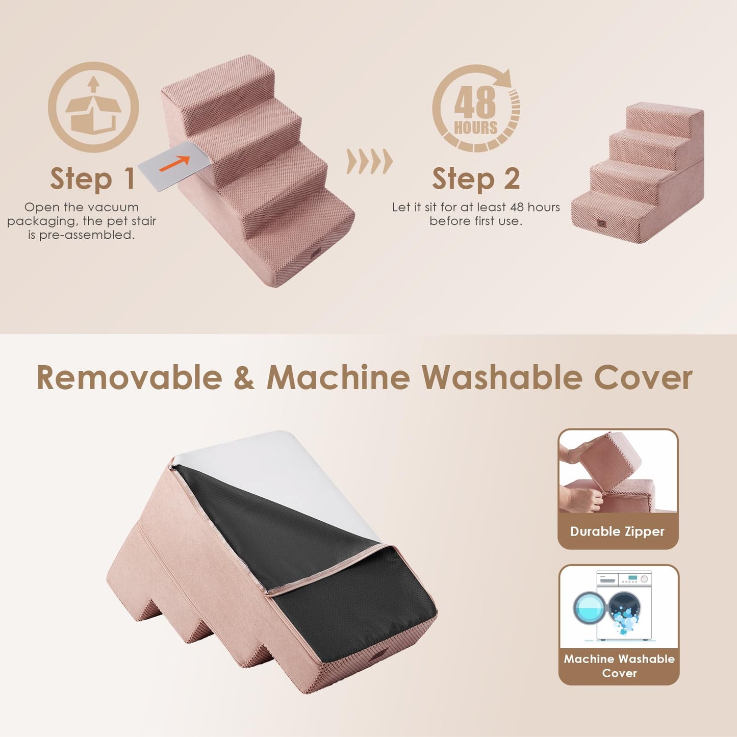 EHEYCIGA Dog Stairs for Bed 18" H, 4-Step Dog Steps for High Bed, Pet Steps for Small Dogs and Cats, Non-Slip Balanced Pet Ramp Indoor, Grey