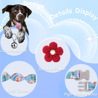 Small Dog Collar with Flower, Puppy Collar for Girl Dog Collars for Small Dogs Cute Dog Collar with Bell, Adjustable Length