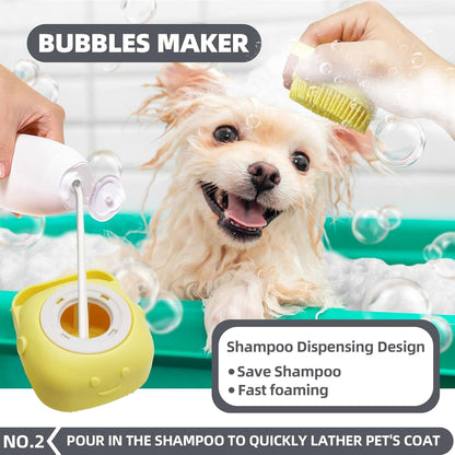 Bath Grooming Kit for Pets - Hair Brush Set with Towel, Washing Gloves, and Shampoo Scrubber Brush for Dogs and Cats (Pink)