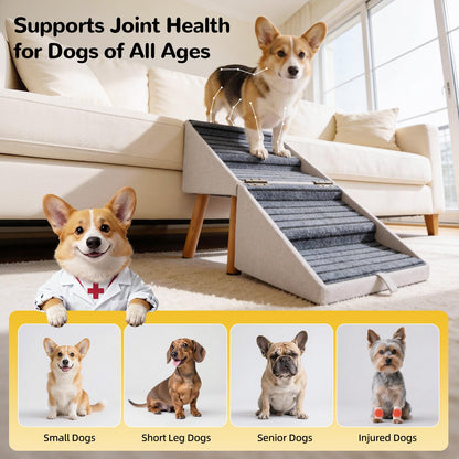 17.13" H Dog Stairs for Small Dogs, 2-in-1 Pet Steps & Ottoman - Foldable Dog Stairs for Couch, Non-Slip Wooden Pet Stairs for Puppy Senior Injured Dogs (Black)