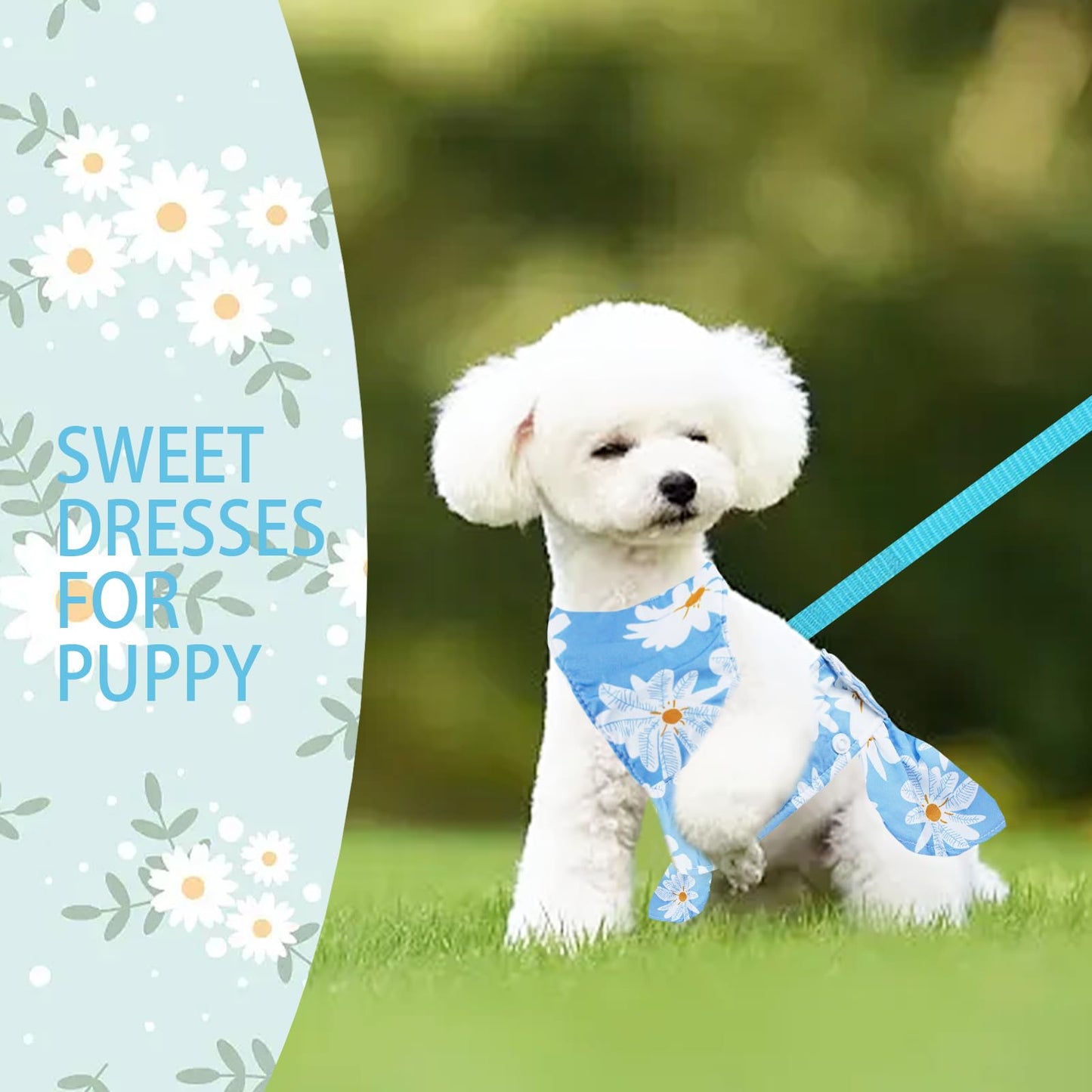 Dog Dress Bowknot Harness Leash Set for Small Girl Dogs Pink Floral Dog Cat Clothes Cute Puppy Outfits Pet Clothes Spring Summer Breathable Dresses(Samll)
