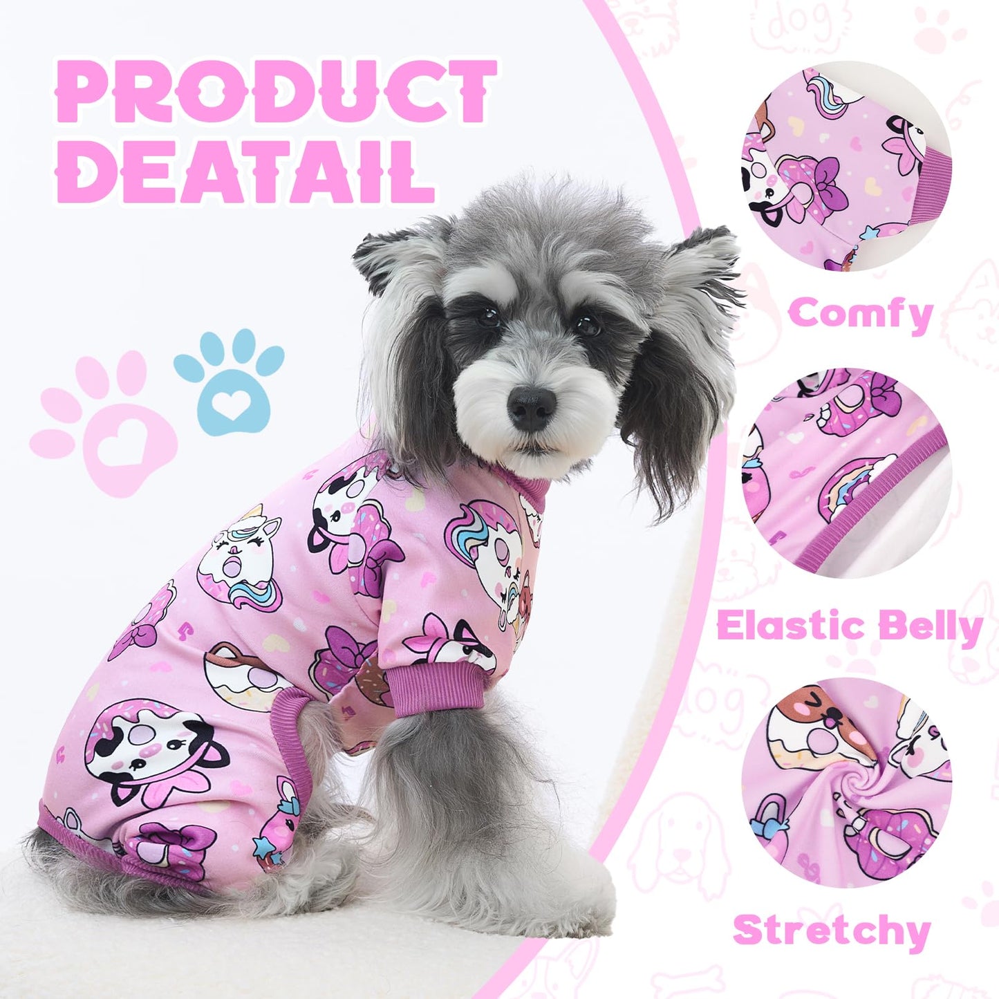 XPUDAC 4 Pack Dog Pajamas Soft Strechy Summer Dog Pjs Puppy Clothes for Small Medium Dogs Boy Girl Cat Pet Outfits, M