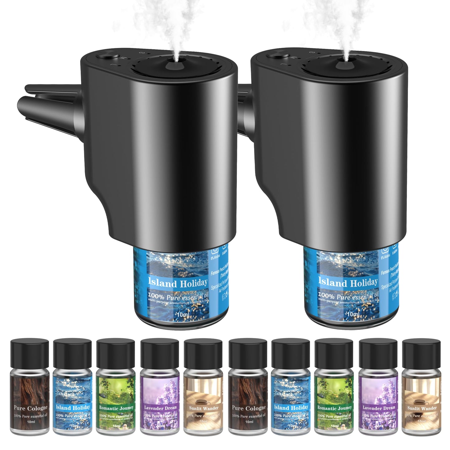 Car Air Freshener, 5 Scents, 10 Refills, Smart car Air Freshener for Vent Clips, Auto On/Off, Three Spray Modes, Car Fresheners Long Lasting (1Pack)