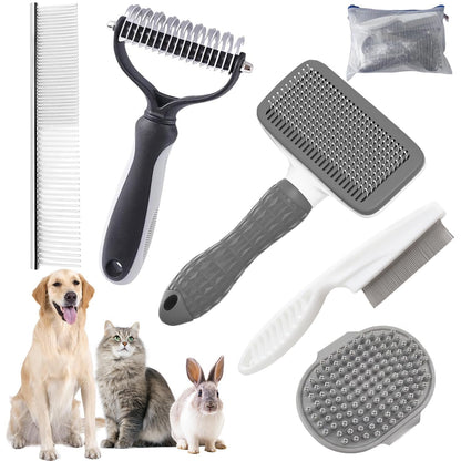 Bath Grooming Kit for Pets - Hair Brush Set with Towel, Washing Gloves, and Shampoo Scrubber Brush for Dogs and Cats (Pink)