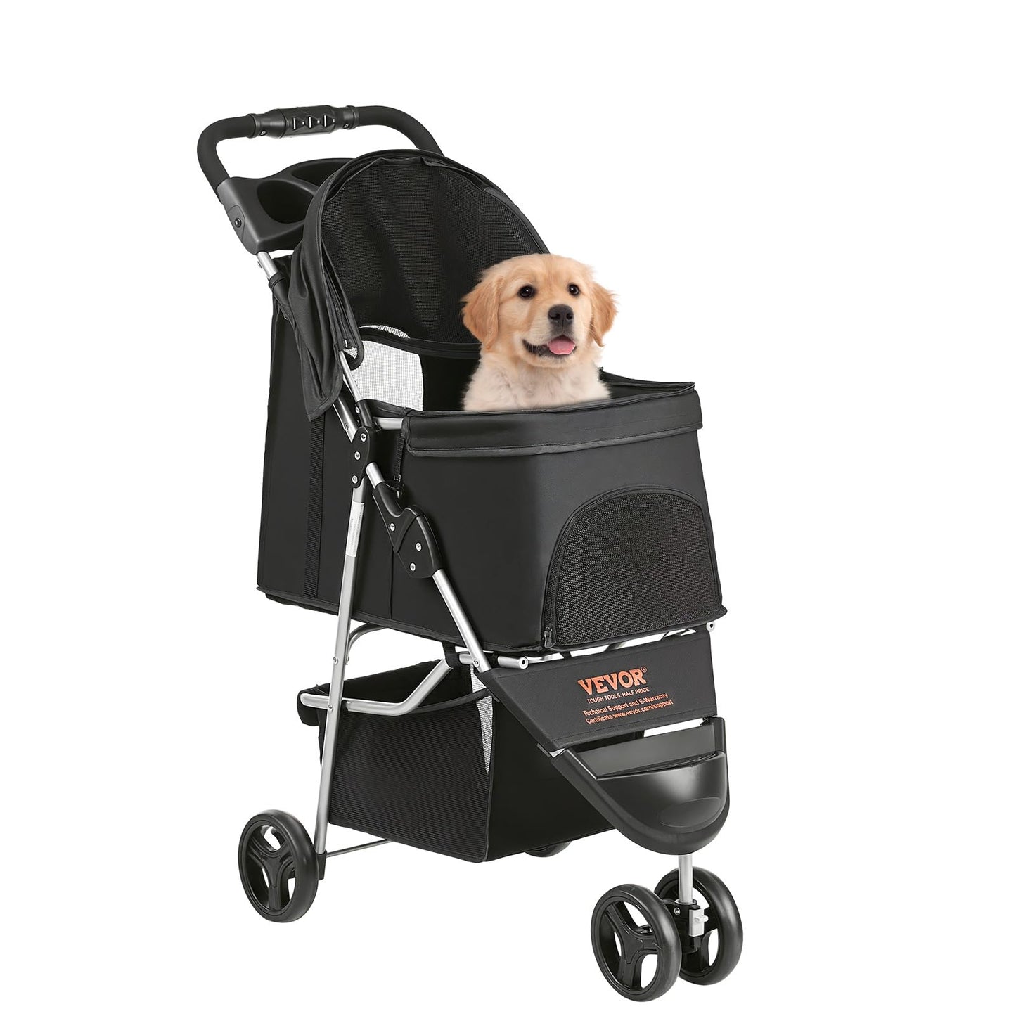 VEVOR Pet Stroller, 35 lbs Weight Capacity, Foldable Dog Stroller Cart, 4 Wheels Cats Strollers with with Detachable Carrier & Mesh Windows, Portable Design with Brake for Small to Medium Pets