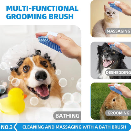 Bath Grooming Kit for Pets - Hair Brush Set with Towel, Washing Gloves, and Shampoo Scrubber Brush for Dogs and Cats (Pink)