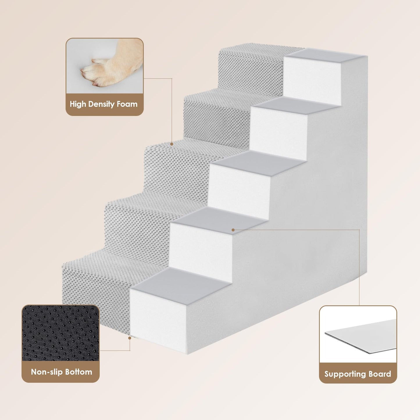 EHEYCIGA Dog Stairs for Bed 18" H, 4-Step Dog Steps for High Bed, Pet Steps for Small Dogs and Cats, Non-Slip Balanced Pet Ramp Indoor, Grey