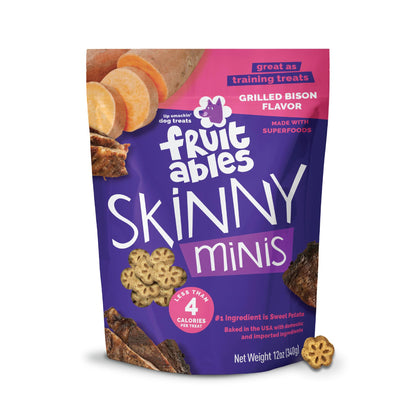 Fruitables Skinny Mini Dog Treats, Healthy Sweet Potato Treat for Dogs, Low Calorie & Delicious, Puppy Training, No Wheat, Corn or Soy, Made in the USA, Bacon and Apple Flavor, 12oz