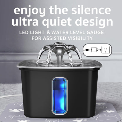 Veken Innovation Award Winner Stainless Steel Cat Water Fountain, 108oz/3.2L Automatic Pet Fountain Dog Water Dispenser with 3 Replacement Filters & Silicone Mat, Gifts for Cats, Dogs (Silver)
