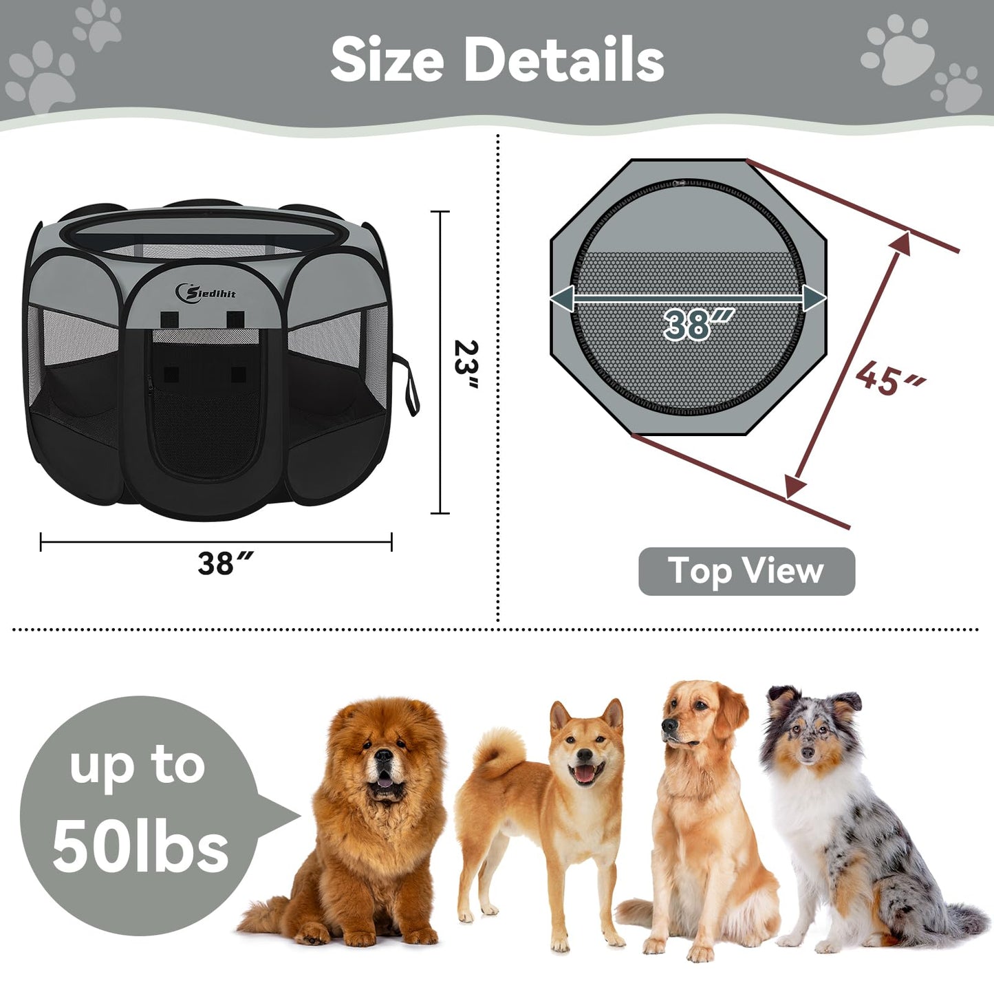 Siedihit Dog Cat Playpen, Puppy Pet Playpen Indoor for Small Dog Crate Tent Cage Outdoor, Portable Pop Up Dogs Enclosure Kennel with Carrying Case for Dogs/Cats/Rabbits(Grey, Small