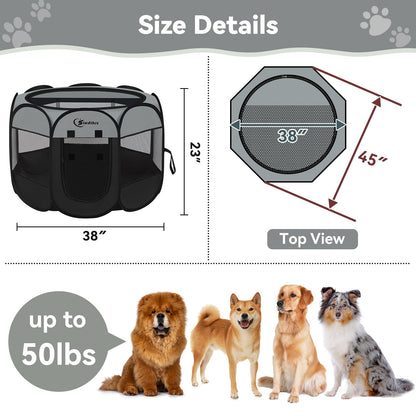 Siedihit Dog Cat Playpen, Puppy Pet Playpen Indoor for Small Dog Crate Tent Cage Outdoor, Portable Pop Up Dogs Enclosure Kennel with Carrying Case for Dogs/Cats/Rabbits(Grey, Small