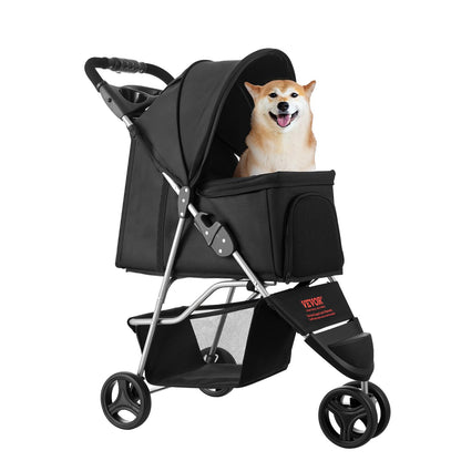 VEVOR Pet Stroller, 35 lbs Weight Capacity, Foldable Dog Stroller Cart, 4 Wheels Cats Strollers with with Detachable Carrier & Mesh Windows, Portable Design with Brake for Small to Medium Pets