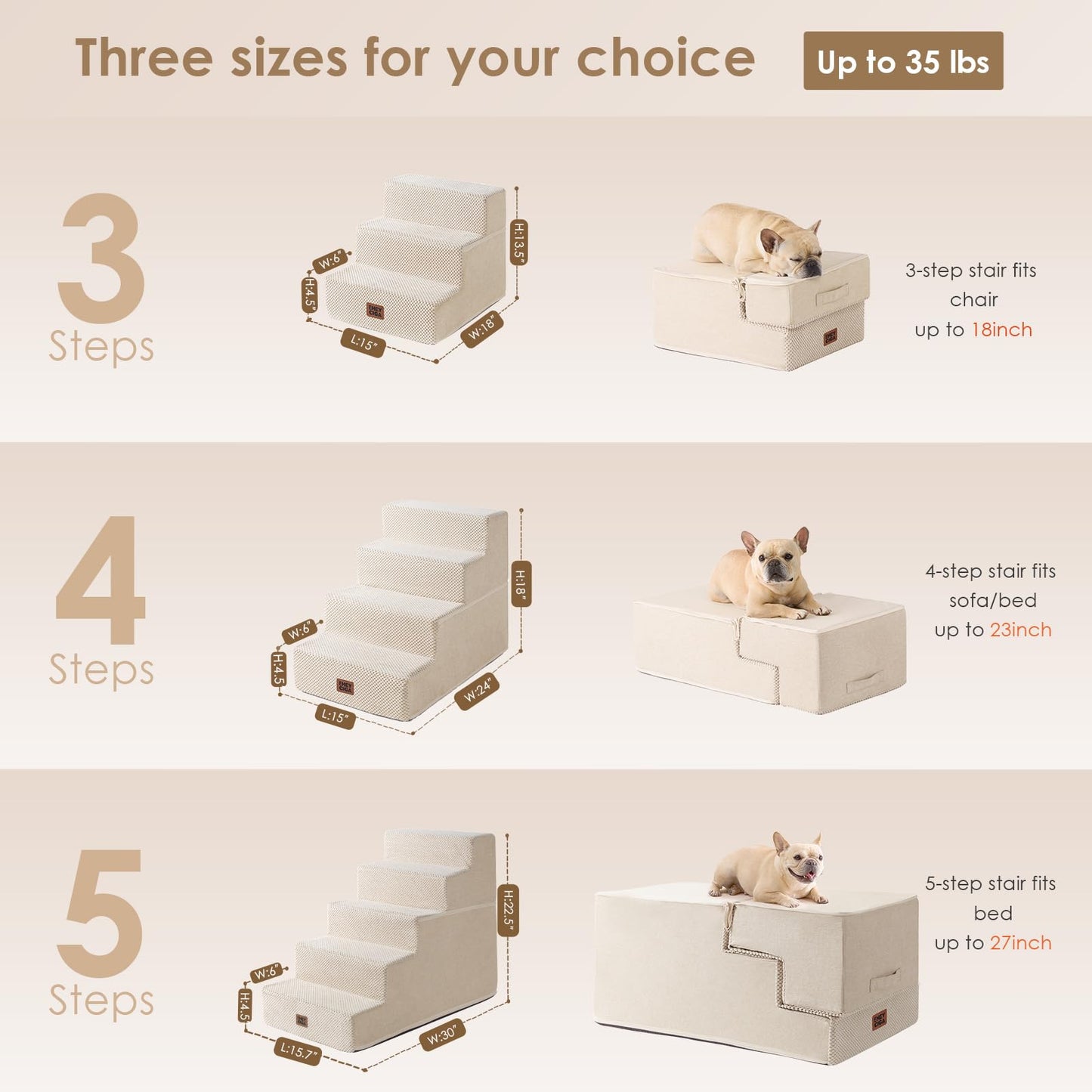 EHEYCIGA Dog Stairs for Bed 18" H, 4-Step Dog Steps for High Bed, Pet Steps for Small Dogs and Cats, Non-Slip Balanced Pet Ramp Indoor, Grey