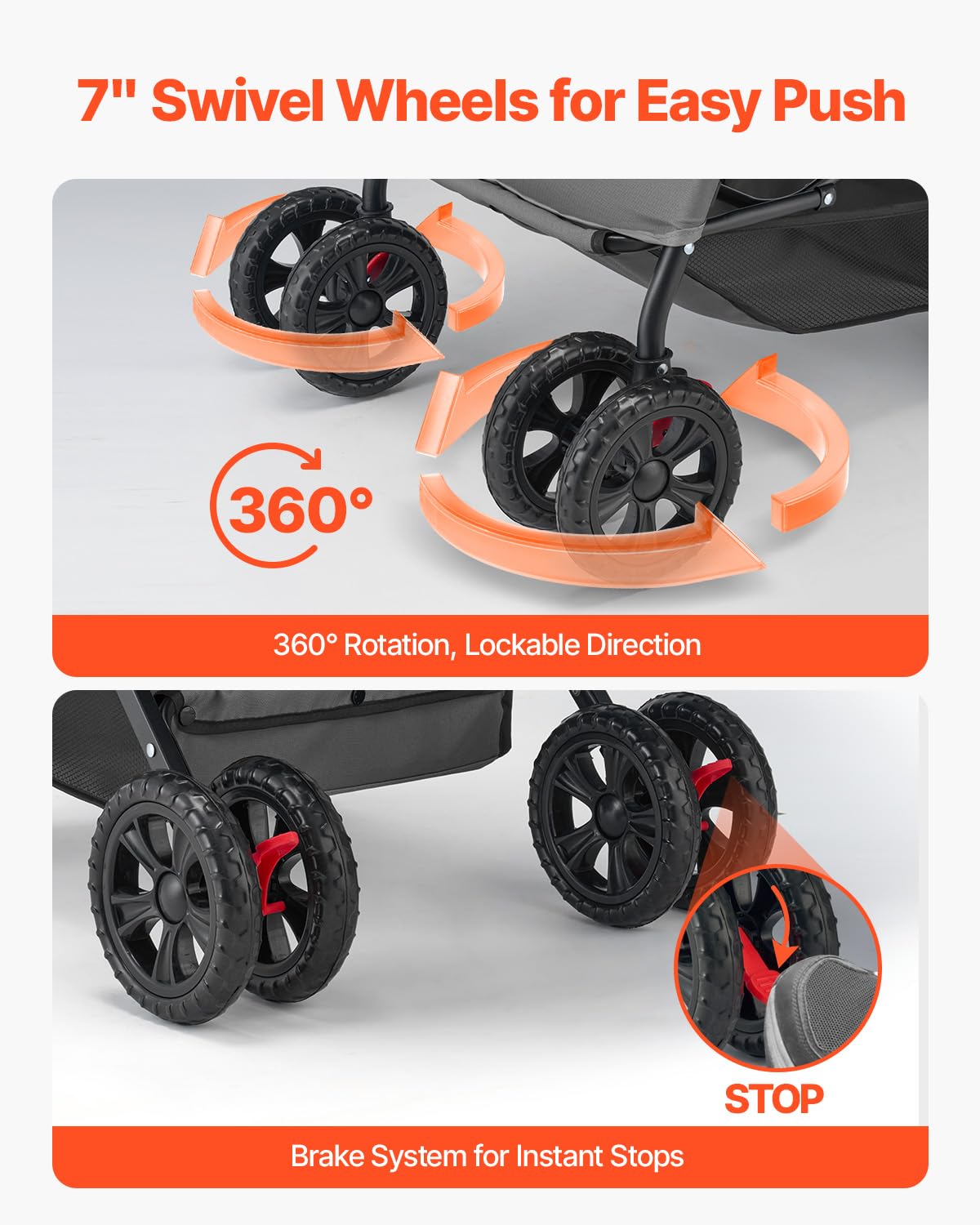 VEVOR Pet Stroller, 35 lbs Weight Capacity, Foldable Dog Stroller Cart, 4 Wheels Cats Strollers with with Detachable Carrier & Mesh Windows, Portable Design with Brake for Small to Medium Pets