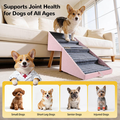 17.13" H Dog Stairs for Small Dogs, 2-in-1 Pet Steps & Ottoman - Foldable Dog Stairs for Couch, Non-Slip Wooden Pet Stairs for Puppy Senior Injured Dogs (Black)