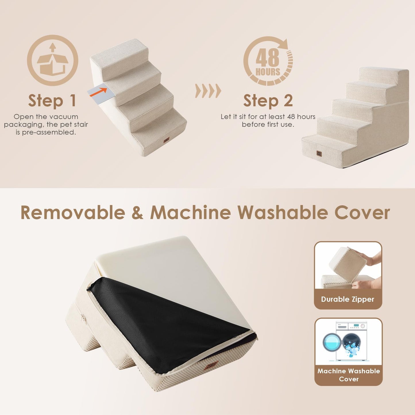 EHEYCIGA Dog Stairs for Bed 18" H, 4-Step Dog Steps for High Bed, Pet Steps for Small Dogs and Cats, Non-Slip Balanced Pet Ramp Indoor, Grey