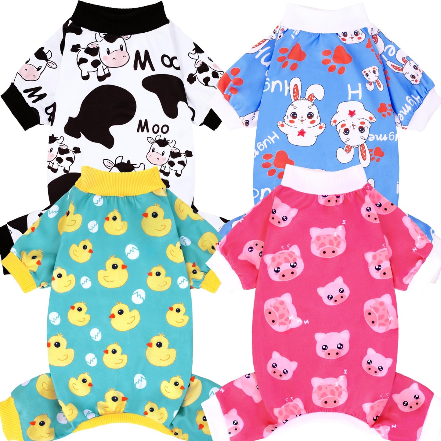 XPUDAC 4 Pack Dog Pajamas Soft Strechy Summer Dog Pjs Puppy Clothes for Small Medium Dogs Boy Girl Cat Pet Outfits, M