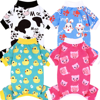 XPUDAC 4 Pack Dog Pajamas Soft Strechy Summer Dog Pjs Puppy Clothes for Small Medium Dogs Boy Girl Cat Pet Outfits, M