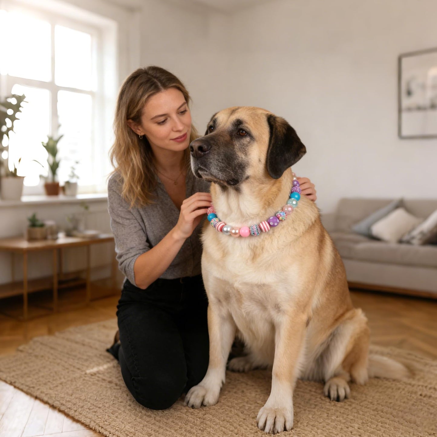 BWOGUE Adjustable Bubblegum Dog Collar Necklace - Sparkly Candy Color Beaded Pet Collar Jewelry for Medium Large Dogs, Party Accessory for Dogs Birthday & Valentine’s Day Gifts(L,16.0"-19.0")