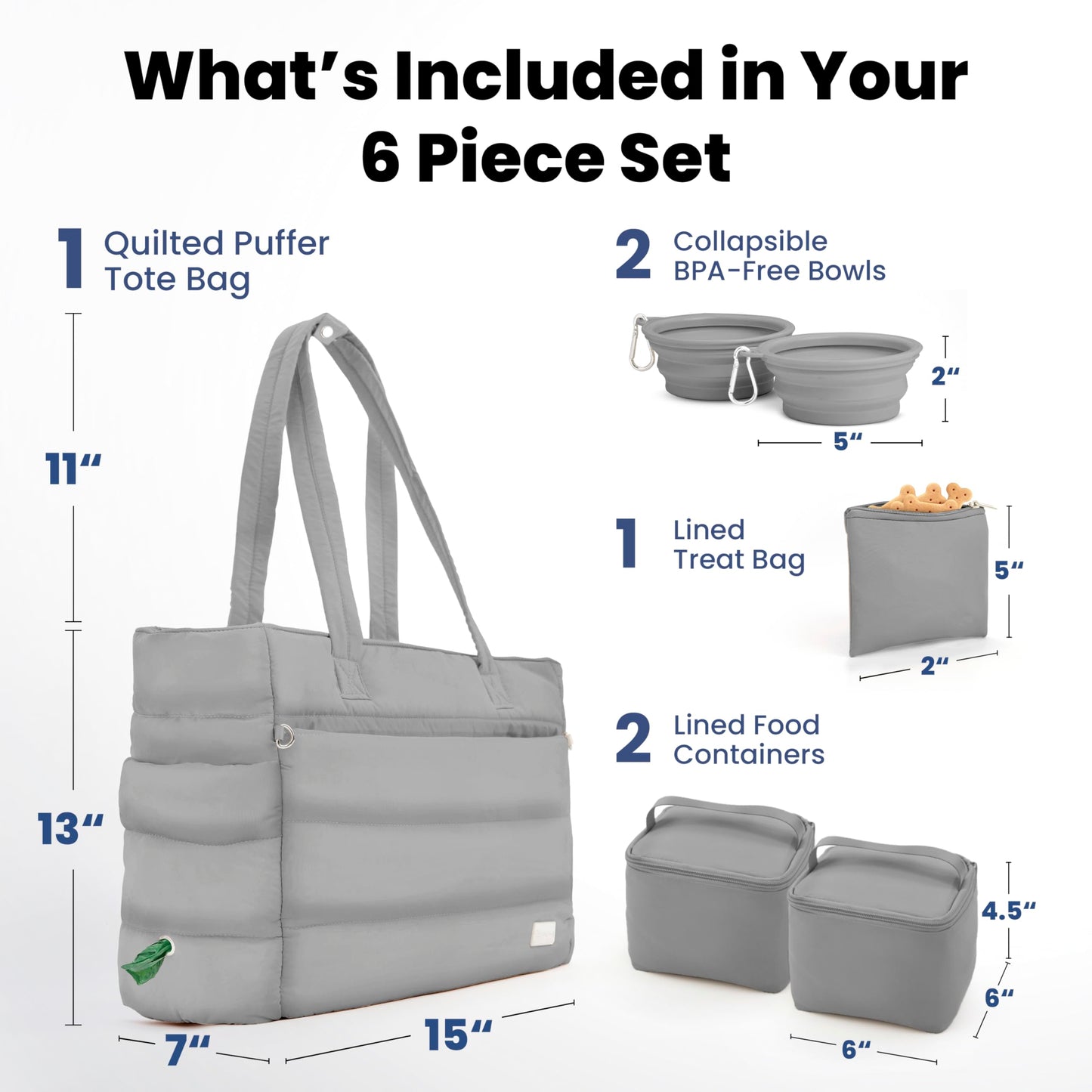 rubyloo Puffer Dog Travel Bag for Dog Moms – Doggy Diaper Bag with Pet Bowls & Food Storage or Everyday Puffy Tote – Doggy Mom Gifts for Women – Lightweight, Travel-Ready Gift for Pet Lovers – Beige