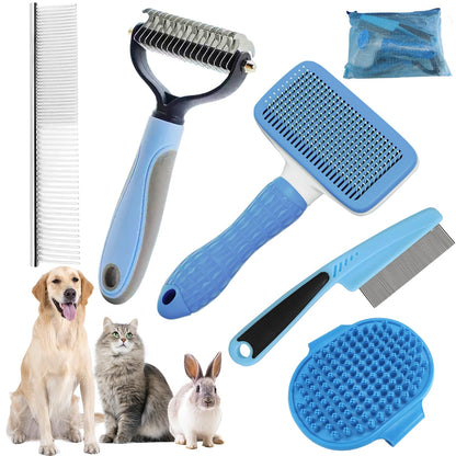 Bath Grooming Kit for Pets - Hair Brush Set with Towel, Washing Gloves, and Shampoo Scrubber Brush for Dogs and Cats (Pink)