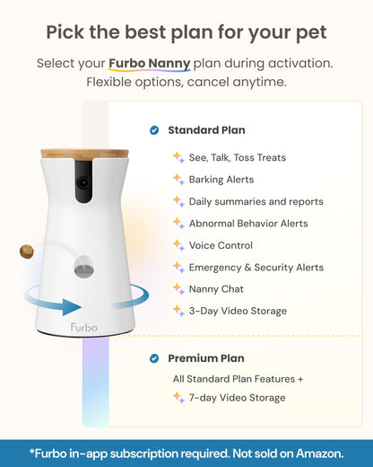 Furbo Mini 360° [Subscription Required] New 2K QHD Pet Camera - Unlock w/Paid Plan: Dog & Cat Safety Alerts, Rotating Treat Toss, 2-Way Speaker (Low Risk, 3mo Min. Cancel Anytime)