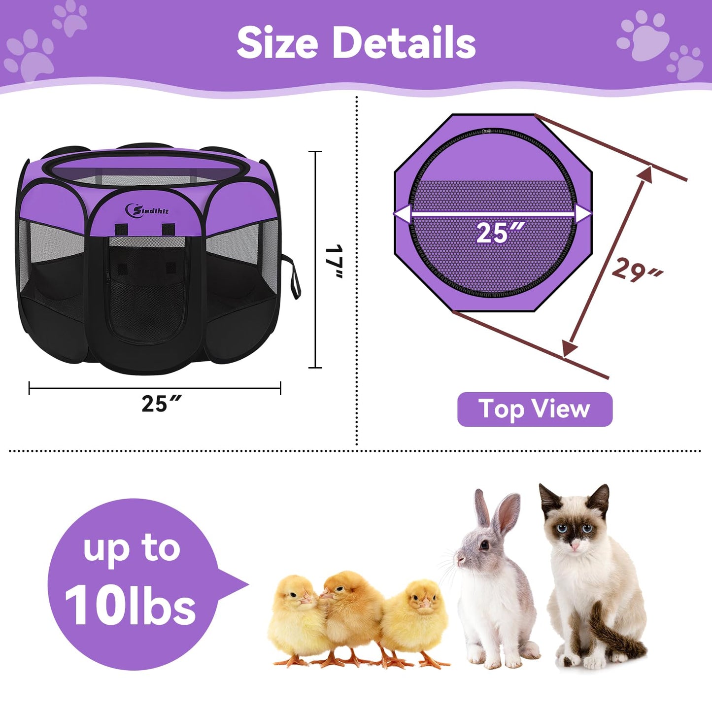 Siedihit Dog Cat Playpen, Puppy Pet Playpen Indoor for Small Dog Crate Tent Cage Outdoor, Portable Pop Up Dogs Enclosure Kennel with Carrying Case for Dogs/Cats/Rabbits(Grey, Small