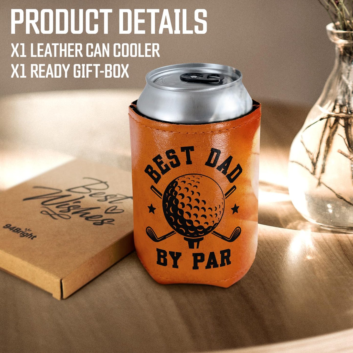 Best Dog Dad Ever Leather Can Cooler Holder Sleeve 12oz – Dog Lover Gifts for Men, Dad, Husband, Boyfriend, Grandpa – Dog Dad Gifts, Funny Pet Owner Gift, Birthday, Christmas Present