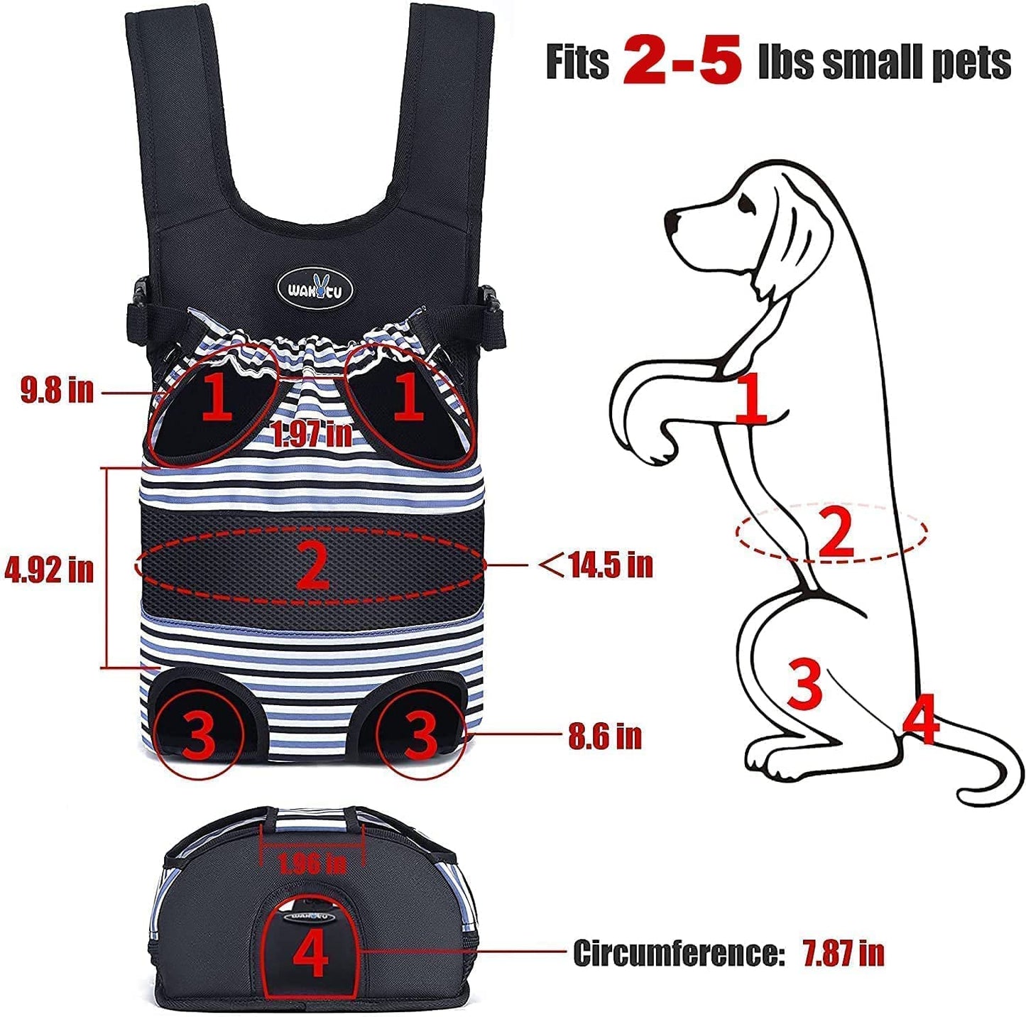 Dog Front Carrier Backpacks for Small Dogs, Legs Out Pet Carrier Sling Backpack with Adjustable Padded Ventilated Shoulder Straps, Easy-Fit for Traveling Hiking Camping,Medium