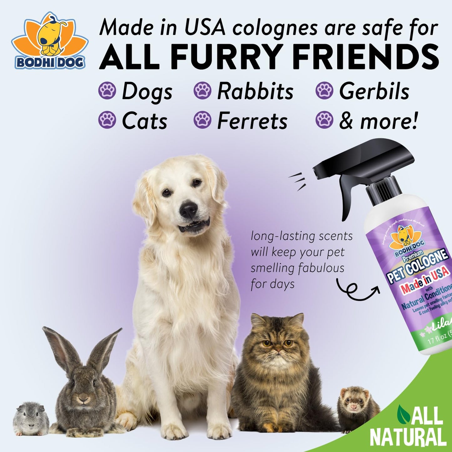 Bodhi Dog Premium Dog Cologne - Deodorizing Dog Perfume & Conditioner for Dogs & Cats - Natural Long Lasting Spray - Keeps Pets Fresh All Day - Gentle & Safe Formula, Made in USA (Baby Powder 4 Fl Oz)