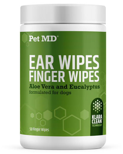 Pet MD Dog Ear Cleaning Wipes – Otic Cleanser for Dogs, Soothing Ear Care with Aloe Vera & Eucalyptus, Regular Wipes, 100 Count