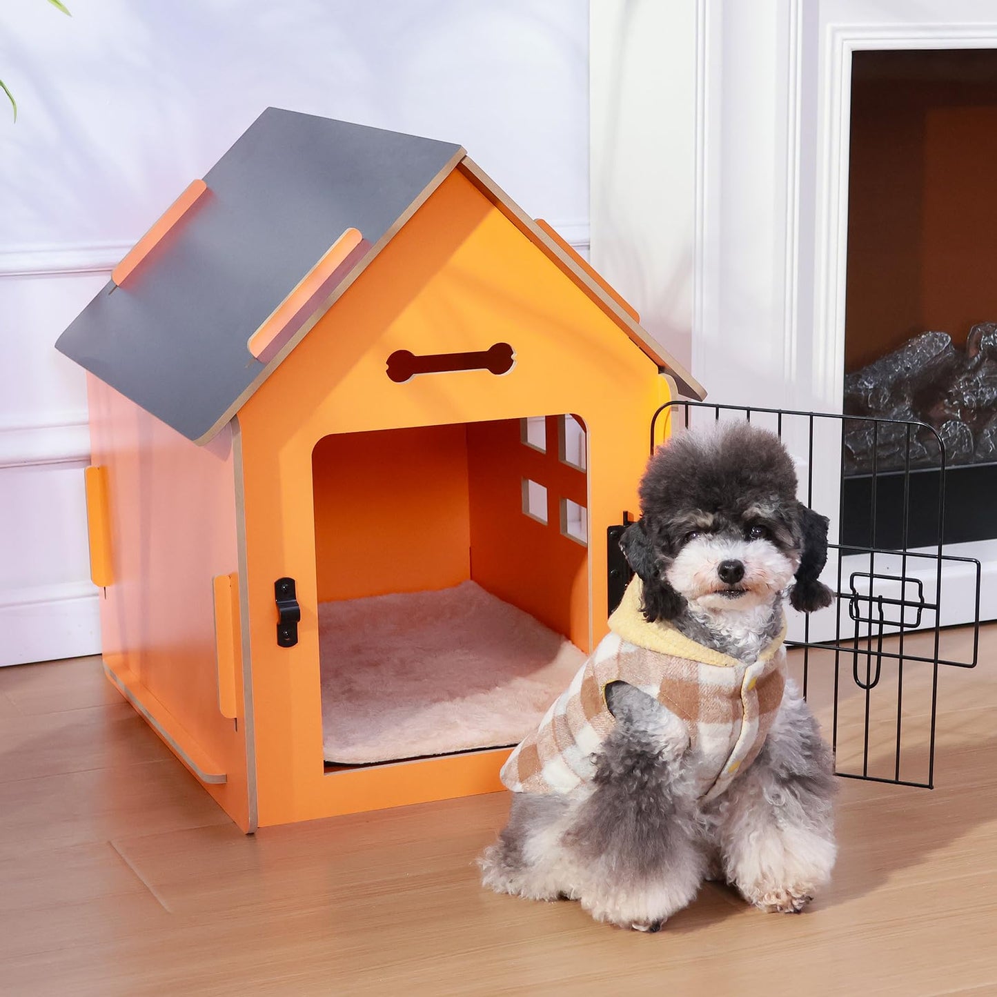 Dog House Indoor for Small Dogs or Cats, Cozy Wooden Design, Small Indoor Bed House, with Air Vents and Elevated Floor Warm Dog Cave