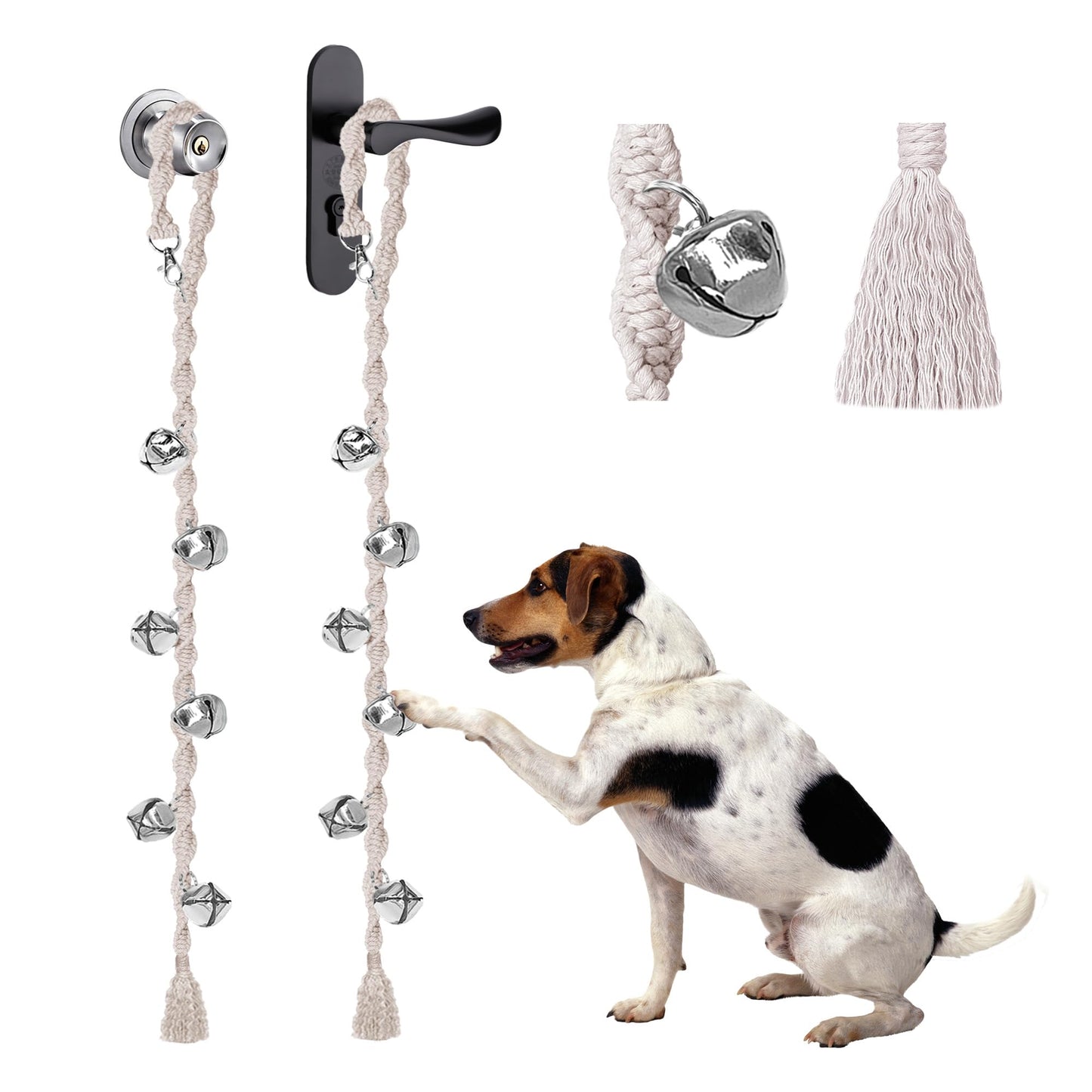Dog Bells to Go Outside & Puppy Potty Training, Adjustable Dog Door Bell Ring to Go Potty, Handmade with Premium Yarn. Twisted Style, Beige