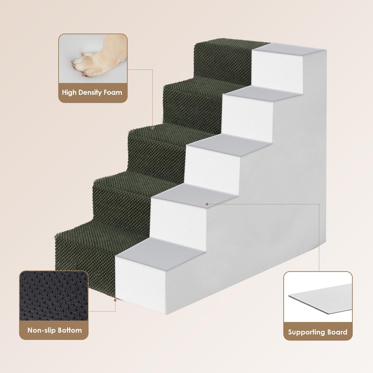 EHEYCIGA Dog Stairs for Bed 18" H, 4-Step Dog Steps for High Bed, Pet Steps for Small Dogs and Cats, Non-Slip Balanced Pet Ramp Indoor, Grey