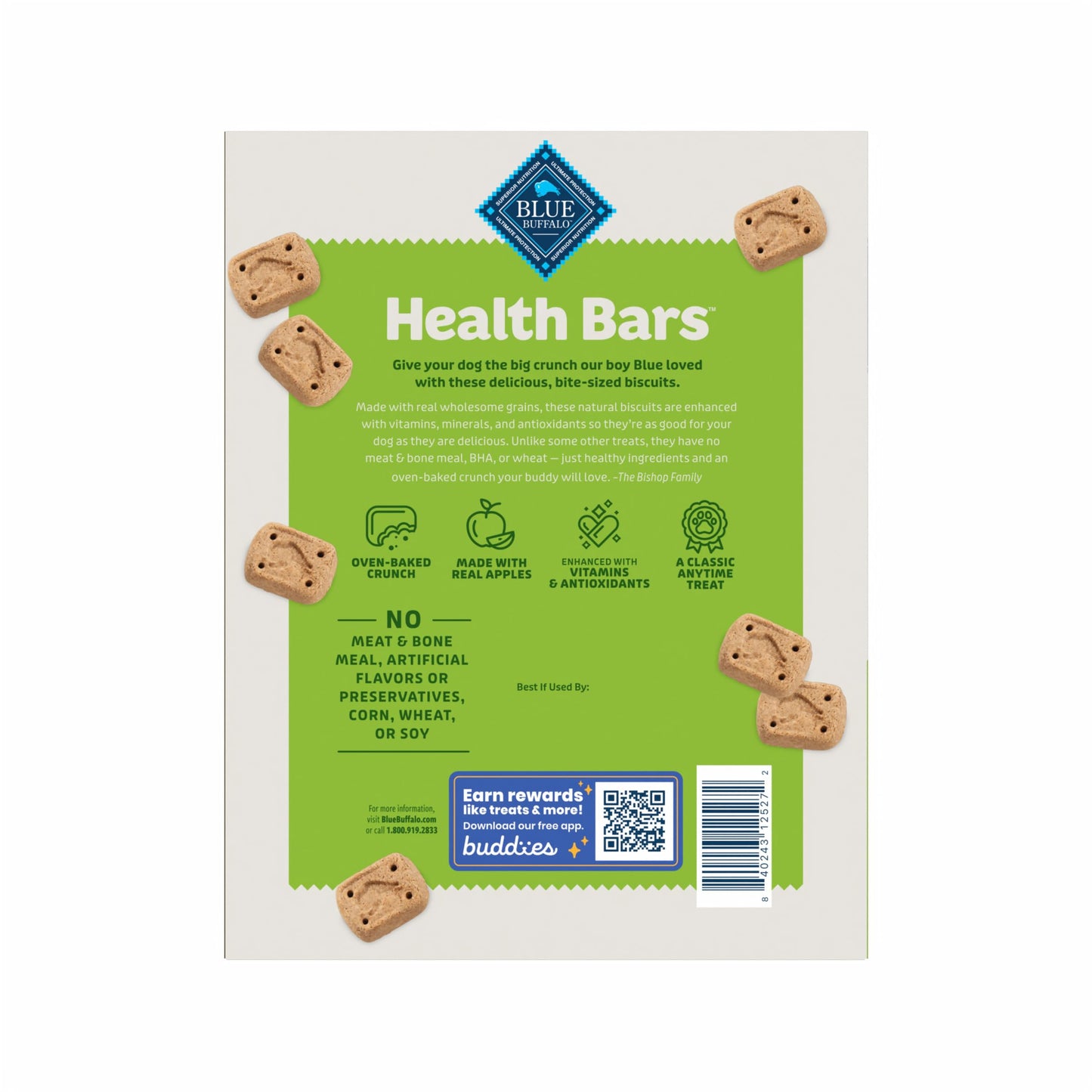 Blue Buffalo Health Bars Mini Crunchy Dog Biscuits, Oven-Baked with Natural Ingredients, Apples & Yogurt, 16-oz Bag