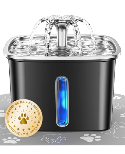 Veken Innovation Award Winner Stainless Steel Cat Water Fountain, 108oz/3.2L Automatic Pet Fountain Dog Water Dispenser with 3 Replacement Filters & Silicone Mat, Gifts for Cats, Dogs (Silver)