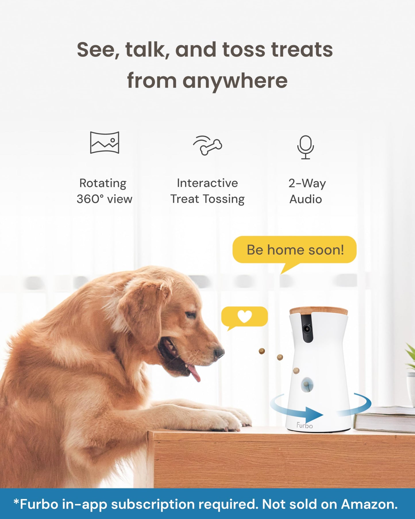 Furbo Mini 360° [Subscription Required] New 2K QHD Pet Camera - Unlock w/Paid Plan: Dog & Cat Safety Alerts, Rotating Treat Toss, 2-Way Speaker (Low Risk, 3mo Min. Cancel Anytime)