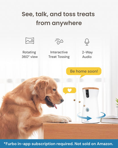 Furbo Mini 360° [Subscription Required] New 2K QHD Pet Camera - Unlock w/Paid Plan: Dog & Cat Safety Alerts, Rotating Treat Toss, 2-Way Speaker (Low Risk, 3mo Min. Cancel Anytime)