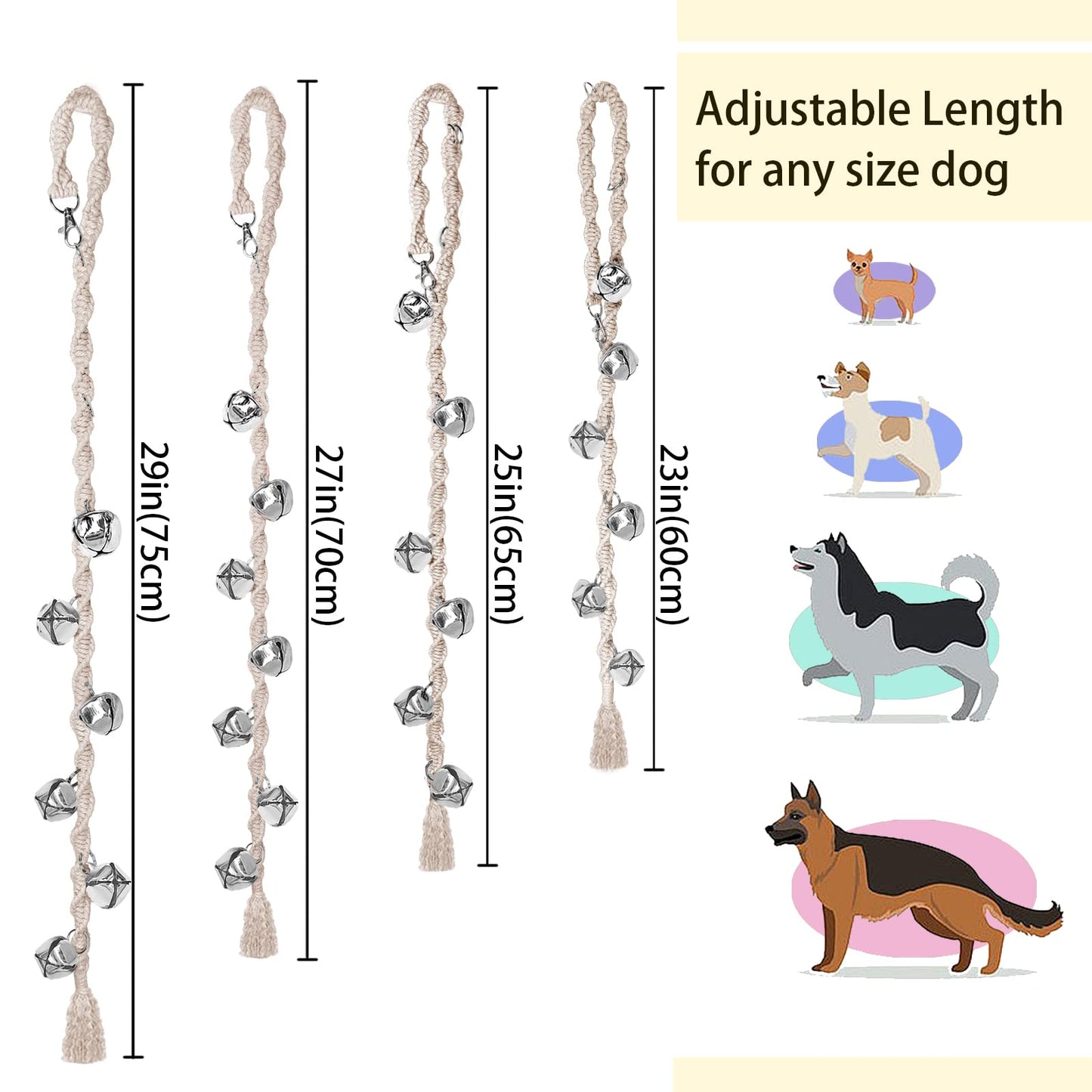 Dog Bells to Go Outside & Puppy Potty Training, Adjustable Dog Door Bell Ring to Go Potty, Handmade with Premium Yarn. Twisted Style, Beige
