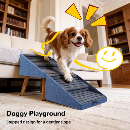 17.13" H Dog Stairs for Small Dogs, 2-in-1 Pet Steps & Ottoman - Foldable Dog Stairs for Couch, Non-Slip Wooden Pet Stairs for Puppy Senior Injured Dogs (Black)