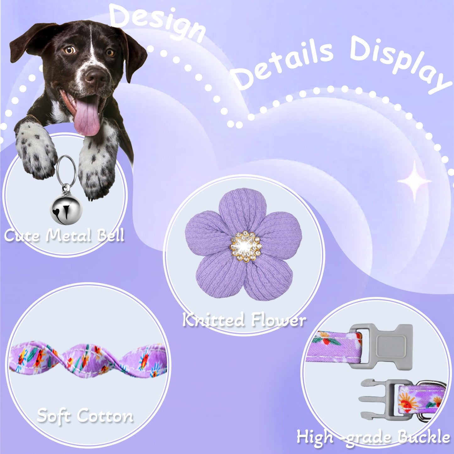 Small Dog Collar with Flower, Puppy Collar for Girl Dog Collars for Small Dogs Cute Dog Collar with Bell, Adjustable Length